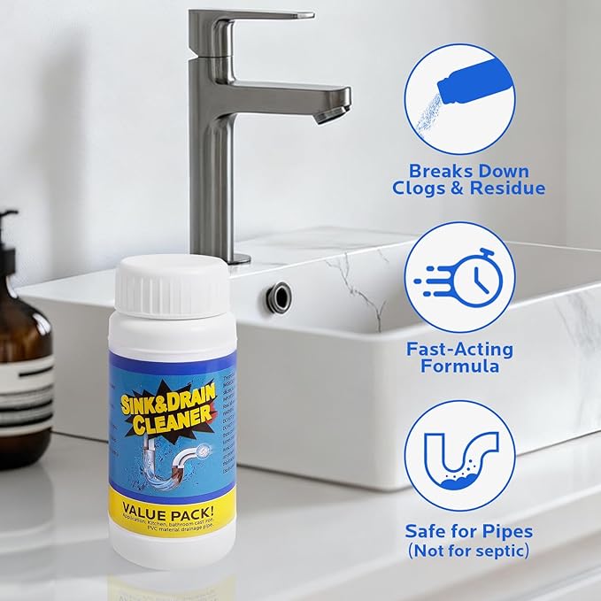 Sink Drain Cleaner Powder, Drain Clog Remover for Kitchen Bathroom Tubs and Showers (4 pcs)