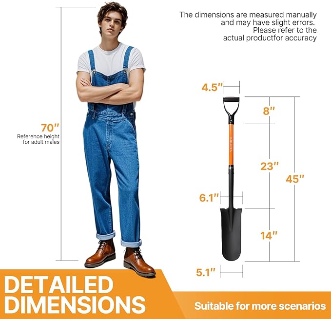 45-Inch Heavy Duty Orange Fiberglass Handle Drain Spade Shovel.Sharp Shooter Digging Shovel for Gardening,Planting and Trenching.Durable Spade Shovel for Heavy Duty Digging and Drainage