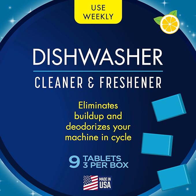 Glisten Dishwasher Cleaner and Freshener Deodorizer, Cleans and Freshens During Wash Cycle, Made in the USA, Lemon Scent, 9 Tablets