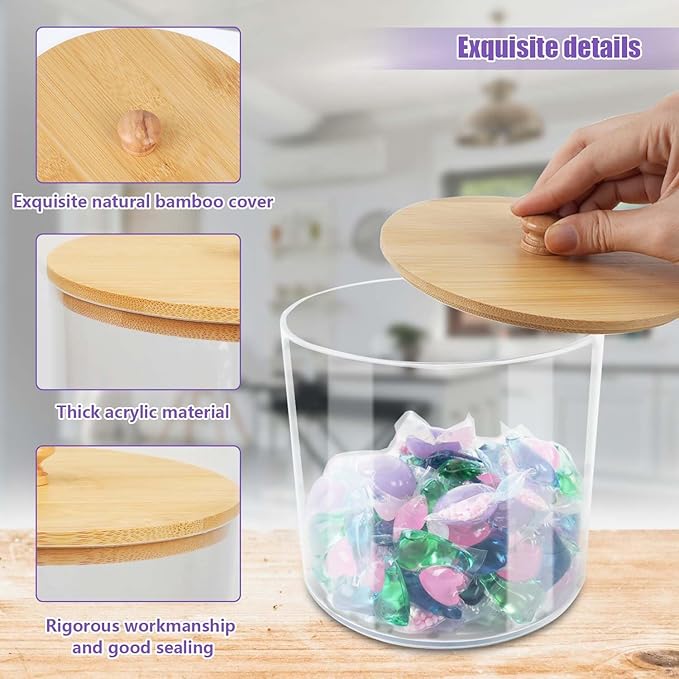 2 Pack Laundry Pods Container,Clear Laundry Room Organization Containers,Large Laundry Detergent Powder Storage Containers with Bamboo Lids & Labels for Scent Booster,Powder,Pods