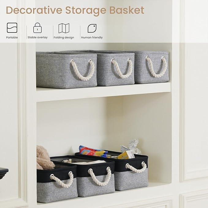 Storage Baskets for Shelves 11.8x7.9x5.2 Inch-Foldable Fabric Organizing Storage Bins with Handles, Closet & Bathroom Organizer, Home Storage for Kitchen, Office (1-Pack, Gray)