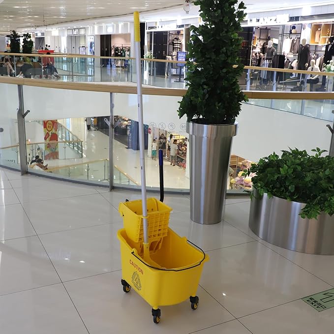 Commercial Mop Bucket with Side Press Wringer on Wheels, 35Qt,Yellow Including One Commercial Mop