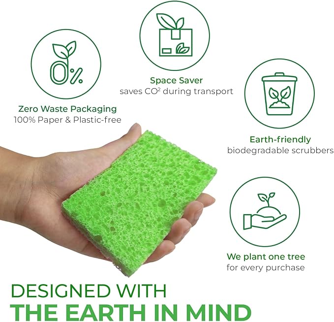 Compressed Cellulose Sponges - 16 Pack Natural Pop Up Dish Sponge for Kitchen - Compostable Plant-Based Cleaning Sponges Bulk – Non Scratch Natural Sponge for Dishes & Household Cleaning