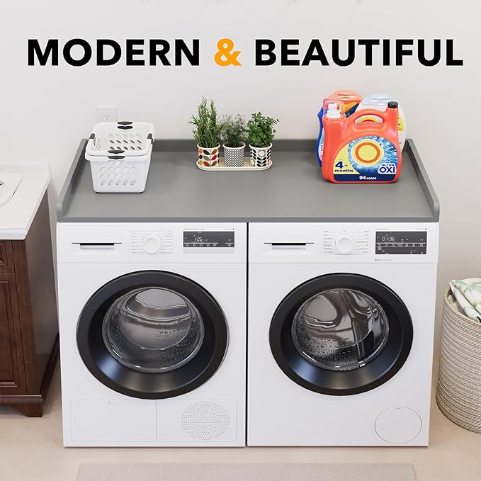 SpaceAid Washer Dryer Countertop, Laundry Wood Shelf Topper with Edge, 54" Width x 27.5" Depth Cover Guard Organizer for Washer and Dryer Laundry Hamper Counter Storage Organization (Gray)