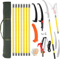 Outvita Manual Pole Saw, 30 Feet Extendable Tree Pruner with Knives and Storage Pocket, Sharp Steel Blade and Scissors High Branches Trimming for Pruning Palms and Shrubs(Yellow)