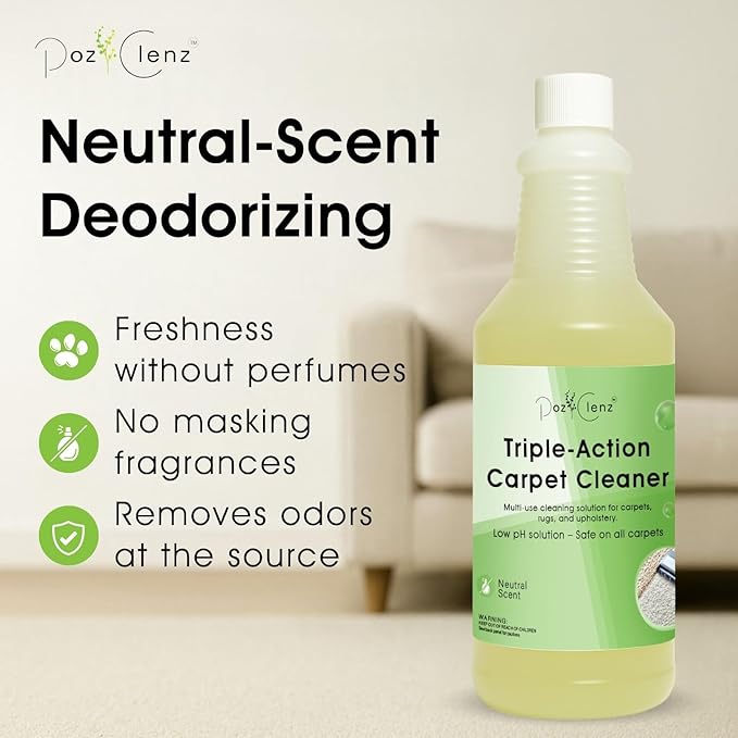 Triple-Action Carpet Cleaner | Cleans, Deodorizes & Brightens | Concentrated, 1 Quart | Low-Foam Multi-Surface Solution for Use on Carpets, Rugs & Upholstery.