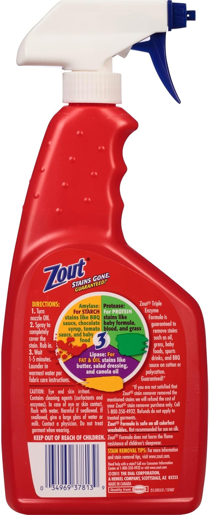 Zout Triple Enzyme Formula Laundry Stain Remover Spray, 22 Ounce - Pack of 6