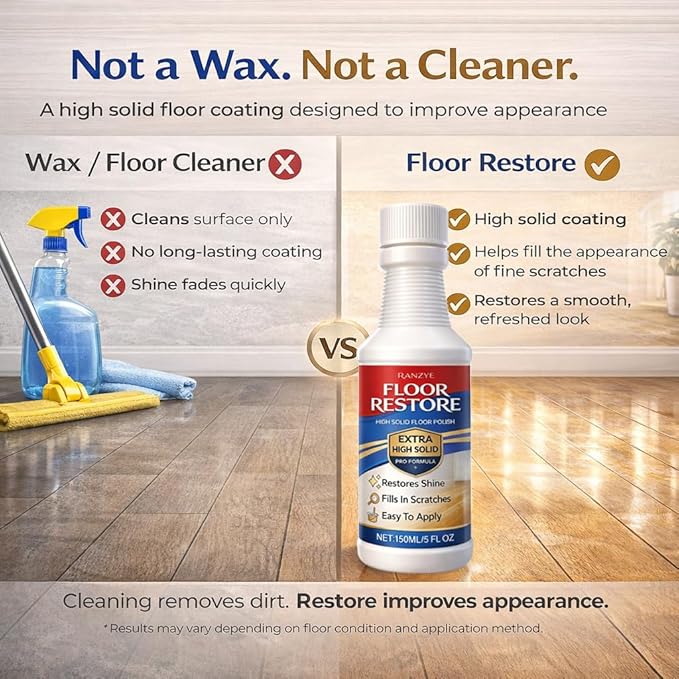 Floor Restore – High Solid Floor Restorer for Wood & Hard Floors, Concentrated Coating to Restore Shine & Cover Fine Scratches, Easy Mop-On Application