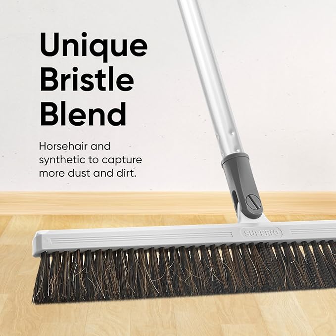 Slim Upright Horsehair Broom 18" – Narrow Thin Dust Broom for Hardwood Floors, Soft Bristles for Dog Hair – Swivel Head with 48" 3-Part Handle – Home & Kitchen Use