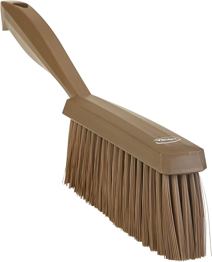 Vikan 458766 Bench Cleaning Brush, Polypropylene/Polyester Soft Bristle Dustpan Brush & Sweeper With Handle, 14-Inch, Brown