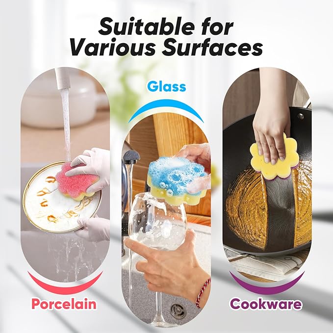 Scrub Sponge, Dual-Sided Temperature-Responsive Scrubber - Non-Scratch - Multipurpose Dish Sponges for Kitchens, Bathrooms, and Outdoor Use - 3 Pack