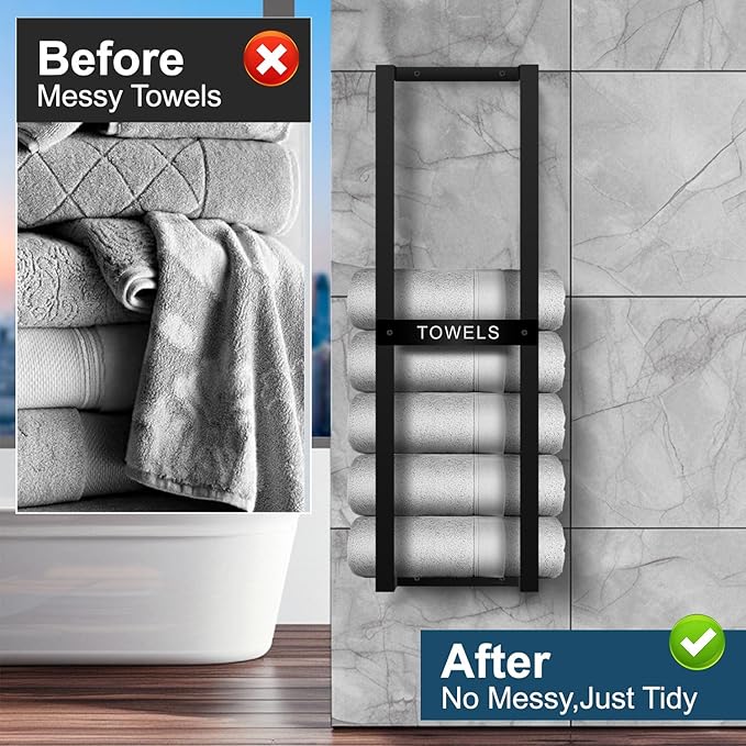 Towel Rack for Rolled Towels, Wall Mounted Bathroom Towel Rack, Wall Mounted 31 inch, Towel Rack for Rolled Towels for Modern Storage