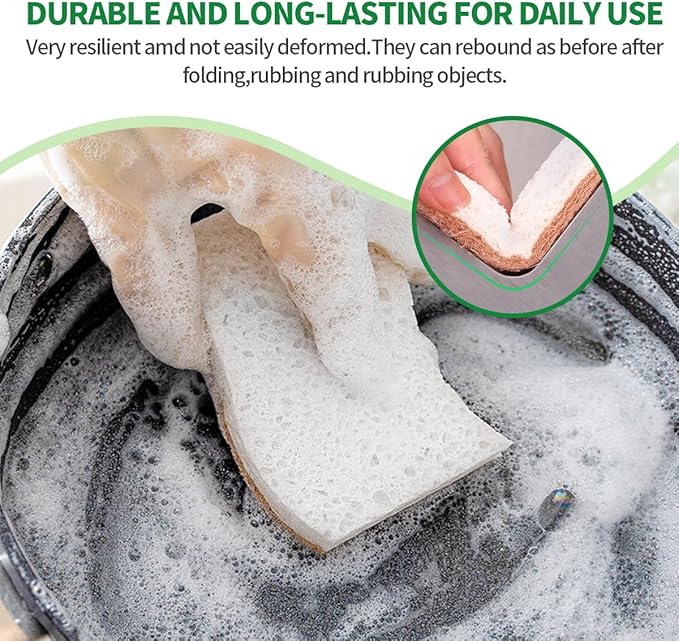 Sponges Kitchen Natural Dish Sponge Plant-Based Biodegradable Compostable Cellulose with Coconut Scrubber Sponge Non Scratch Eco Friendly Kitchen sponges for Kitchen Dishes