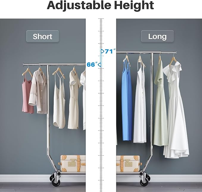 HOKEEPER Clothes Rack, Rolling Clothing Racks for Hanging Clothes, Portable Clothes Rack with Lockable Wheels, Commercial Heavy Duty Garment Rack for Bedroom, Living Room, Laundry, Balcony Collapsible