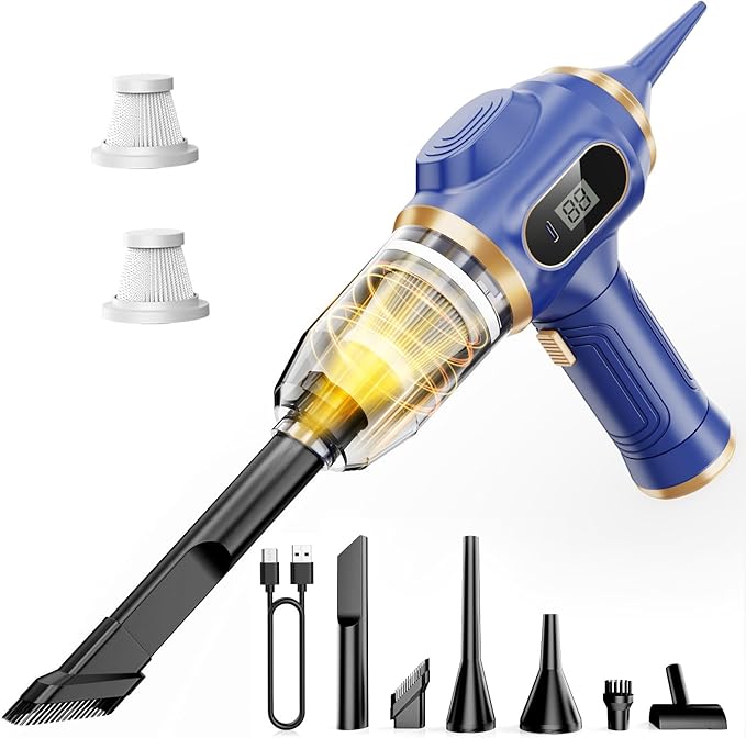 Car Vacuum Portable Cordless 17000Pa Cordless Mini Handheld Vacuums with LCD Display and Multi-Nozzles, High Power Wet and Dry for Car, Home, Office, Pet, Compact and Portable Design