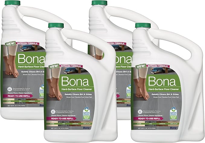 Bona Hard-Surface Floor Cleaner Refill, for Stone Tile Laminate and Vinyl LVT/LVP, 4 pack