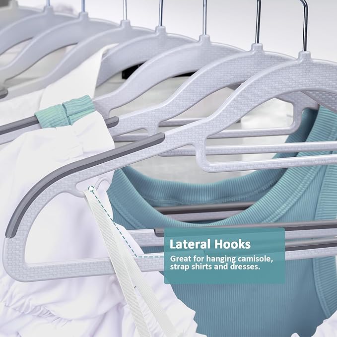Tonswachic Pack of 50 Coat Hangers, Space-Saving Plastic Clothes Hangers, Non-Slip, 0.2 Inches Slim, 360° Swivel Silver Hook for Shirts, Pants & Wet/Dry Garments, Light and Dark Gray