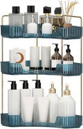 INVSSENE Corner Bathroom Countertop Organizer, Vanity Organizer Trays for Counter, Makeup Organizers, Perfume Tray, Skincare Shelf Storage Gifts for Women Girl Student (Blue, 3 Tiers)