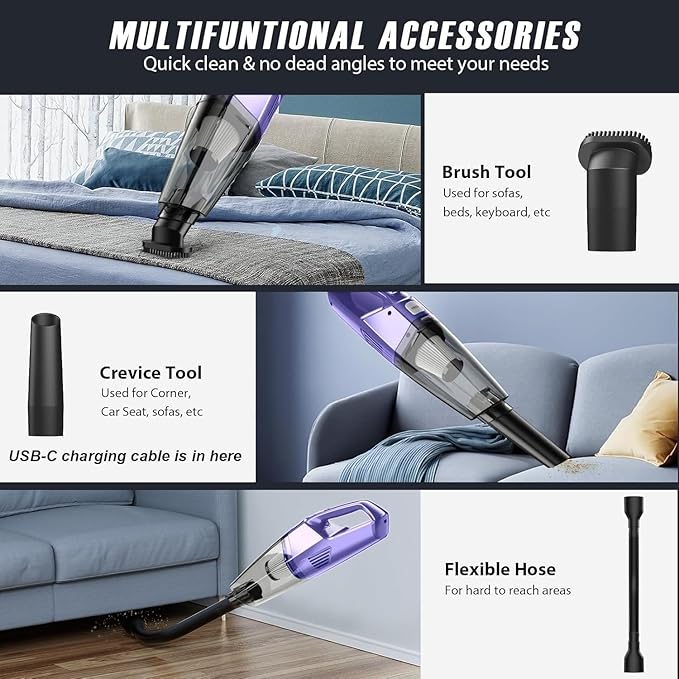Bossdan Handheld Vacuum Cordless – Car Vac Portable with 8KPA & Multi Accessories & Low Noise, Lightweight Hand Held Vacuum Cordless Rechargeable for Car/Home/Dust/Pet Hair, Mine Portable Vacuum