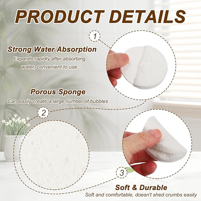 uxcell 10Pcs Cellulose Sponges, Round Kitchen Clean Sponges Non-Scratch Compressed Dish Scrubber for Kitchen Household Cookware Bathroom Cleaning & DIY, White