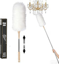 Lambswool Duster Extendable 22–55 Inch Natural Wool Duster with Flexible Head for Ceilings Furniture Blinds Electronics Washable Reusable White