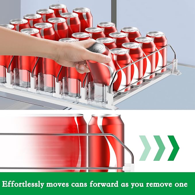 Drink Organizer for Fridge-White Automatic Pusher Glide,12oz 16oz 20oz-Soda Dispenser for Fridge-Holds up to 15 Cans