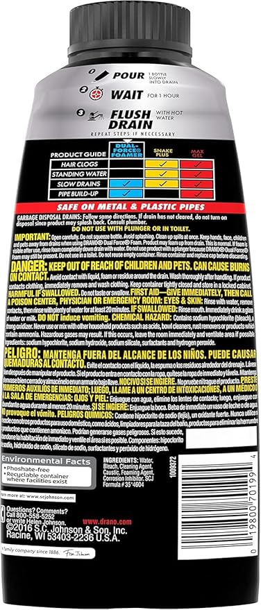 Drano Dual-Force Foamer Clog Remover, Commercial Line, 17 oz