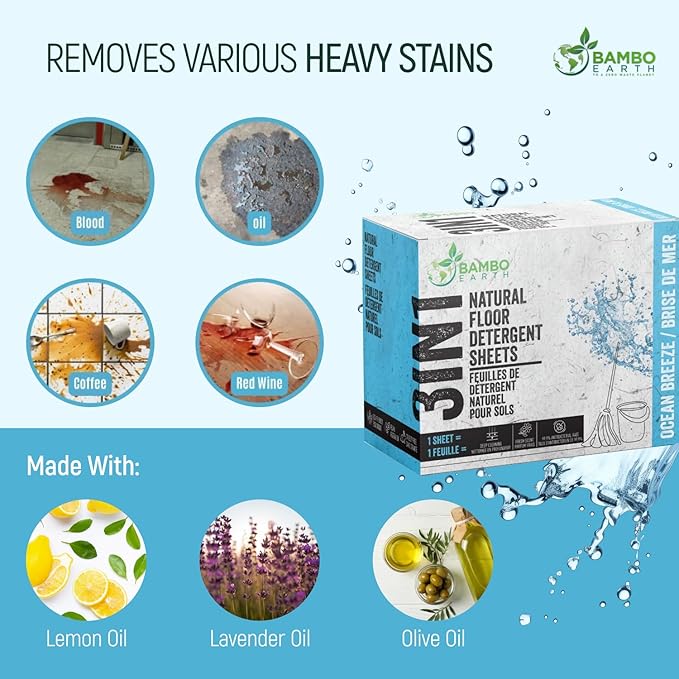 30 Pcs All Natural Floor Cleaner Sheets - Biodegradable And Dissolvable Multipurpose Mopping Concentrated Floor Cleaning Soap Detergent Strips, Mess Free Water Soluble Fast Dry Eco Friendly (Ocean)
