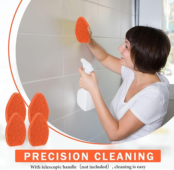 Baderke 4 Pcs Tub Tile Scrubber Cleaning Brush Pads (Without Handle) Brush Non-Scratch Scouring Pads for Shower Bathroom Buildup Toilet Wall Floor (Orange)
