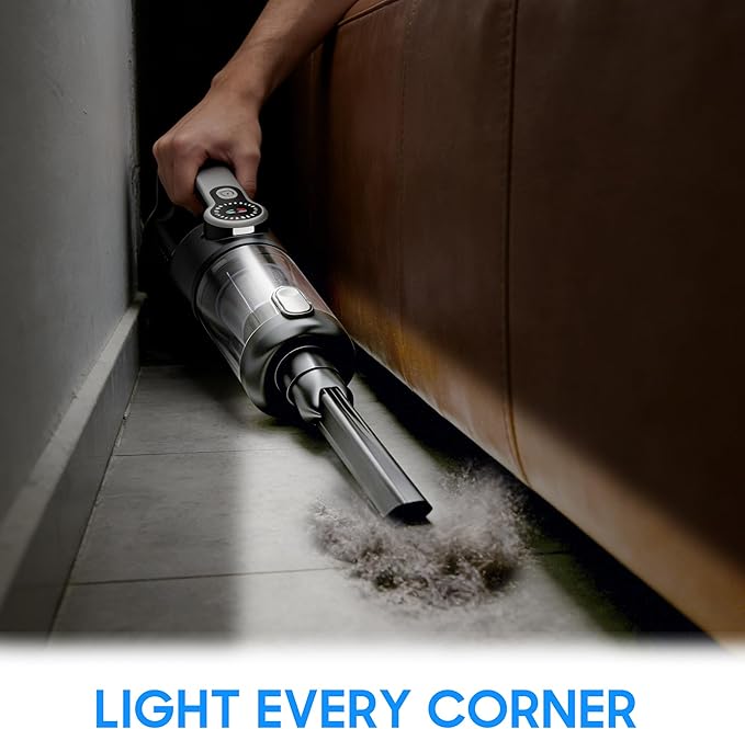 Cordless Handheld Car Vacuum Cleaner for Car Interior, Strong Suction Portable Vacuum for Pet Hair & Quick Home Cleaning, Rechargeable with LED Light & Attachments