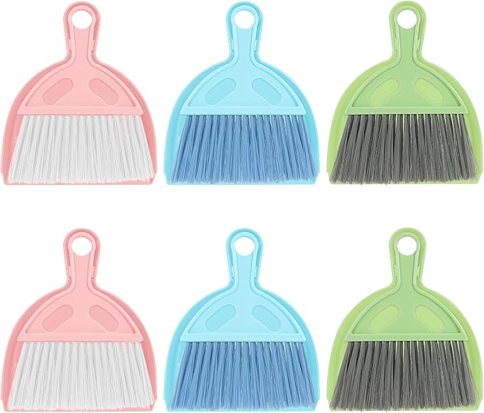 6PCS Small Dustpan and Brush Set, Mini Dust Pan and Brush, Hand Broom and Dustpan Set, for Cat Litter, Kitchen, Tables, Countertops, Cars, etc.