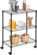 FDW Wire Shelving Metal Storage Shelves 23L x 13W x 32H 3 Tier Layer Storage Shelves with Wheels for Kitchen Garage Small Places,Black