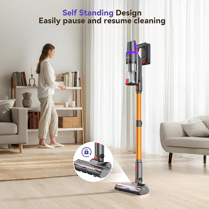 TechRise Cordless Vacuum Cleaner for Home, Powerful Suction Stick Vacuum with Tangle-Free Brush, Up to 60 Min Runtime, 8-in-1 Versatile & Self-Standing for Hardwood Floors, Carpets, Pet Hair
