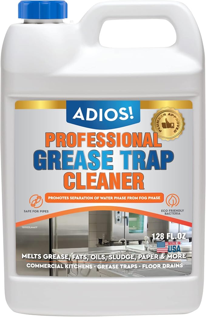 Professional Grease Trap Cleaner for FOG – Cleans Fats, Oils & Grease from Drains Pipes, Safe Enzyme Based Formula for Preventative Maintenance