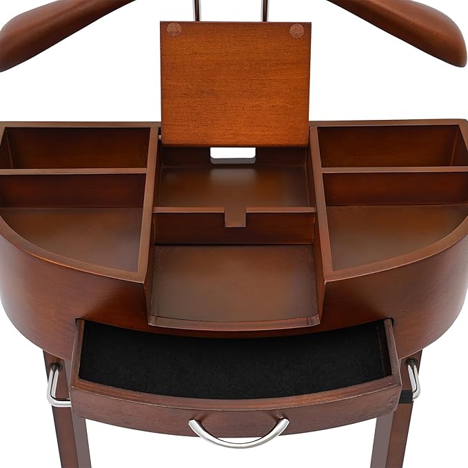 Wood Suit Rack Suit Stand for Man and Women Clothes Valet Suit with Drawer Valet Stands Men Valet Brown Suit Valet for Entryway Office Living Room