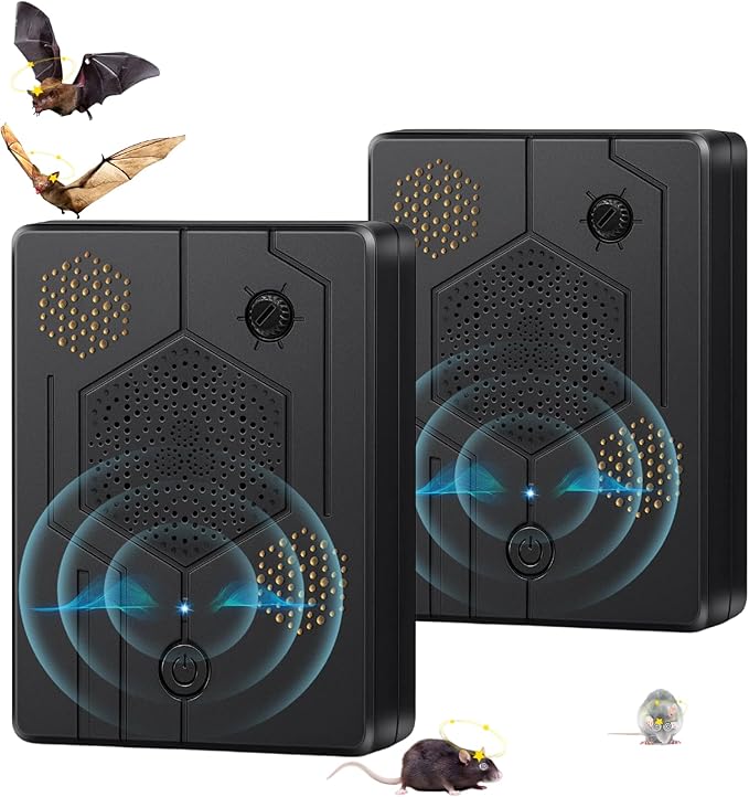 2 Pack Bat Deterrent Devices for Attic: 2025 Upgraded Bat Keep Away System - Rechargeable Bats Exclusion Device for Porch,House Outdoor & Indoor, Friendly to Human & Pet,Bats Removal