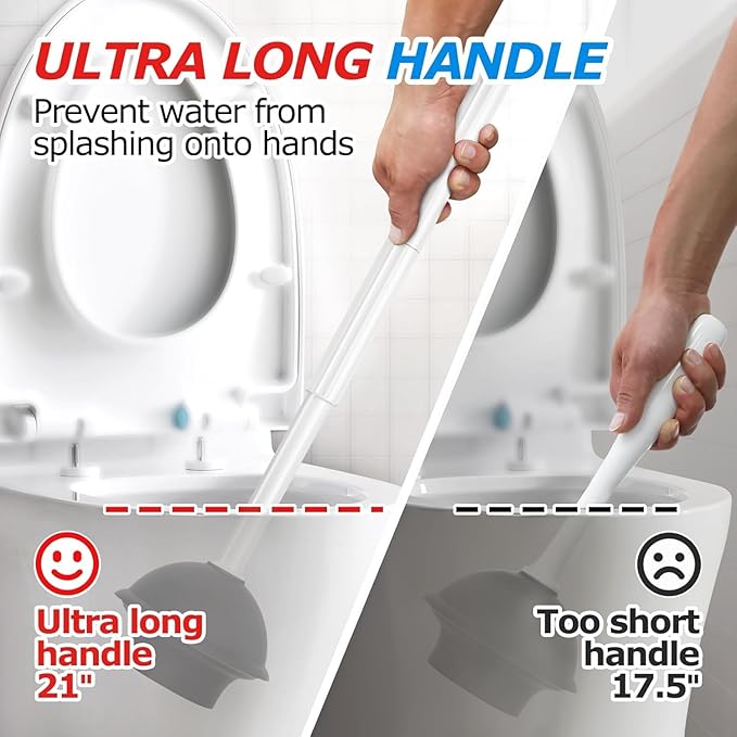 2Pack 2 in 1 Toilet Brush and Plunger Set,Clean Gloves, Extended Handle Plunger，Toilet Bowl Brush Plunger Set,Bathroom Cleaning Tools,Toilet Brush Plunger Combo,Cleaning Brush(Cream White)