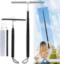 2 in 1 Window Squeegee, Shower Squeegee Window Cleaning Kit with Extension Pole Long Handle Squeegee for Shower Glass Floor Bathroom Home Outdoor, 12 inch Wide, Black