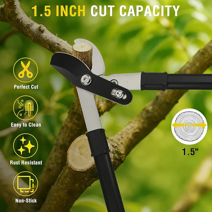 Yesker 29 Inch Loppers for Tree Trimming Heavy Duty Bypass Loppers Powerful Gear Action Sharp Steel Blade Tree Trimmer up to 1.5" Dia Cut Capacity Non-slip Handle Branch Cutter for Garden Maintenance