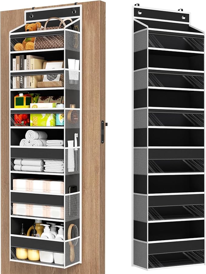 Mefirt Over The Door Organizer, 6 Shelf Door Hanging Organizers with 6 Large Capacity Pockets, Behind Door Storage Hanging Shelves for Closet Wall Bathroom Bedroom Nursery