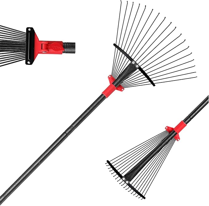 BsBsBest 75 Inch Rake for Leaves with 18 Metal Tines 10-18" Expandable Head Rakes Adjustable Handle for Lawn Leaf Rake Yard Tools for Collecting Leaves, Grass Clippings, Garbage