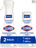 Clorox Disinfecting Mist, Eucalyptus Peppermint, Household Essentials, 1 Spray and 1 Refill, 16 oz Each