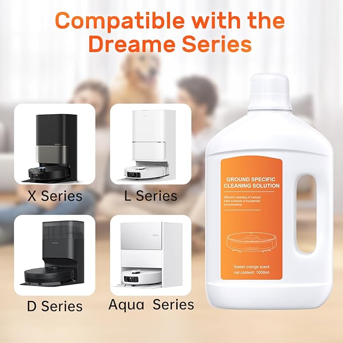 Orange Floor Cleaning Solution 1L Compatible with Dreame Wet & Dry Vacuum and Robot， Residue & Streak Free,Suitable for All Robot Vacuum Cleaners and Wireless Wet Dry Dual-Use Vacuum Cleaners
