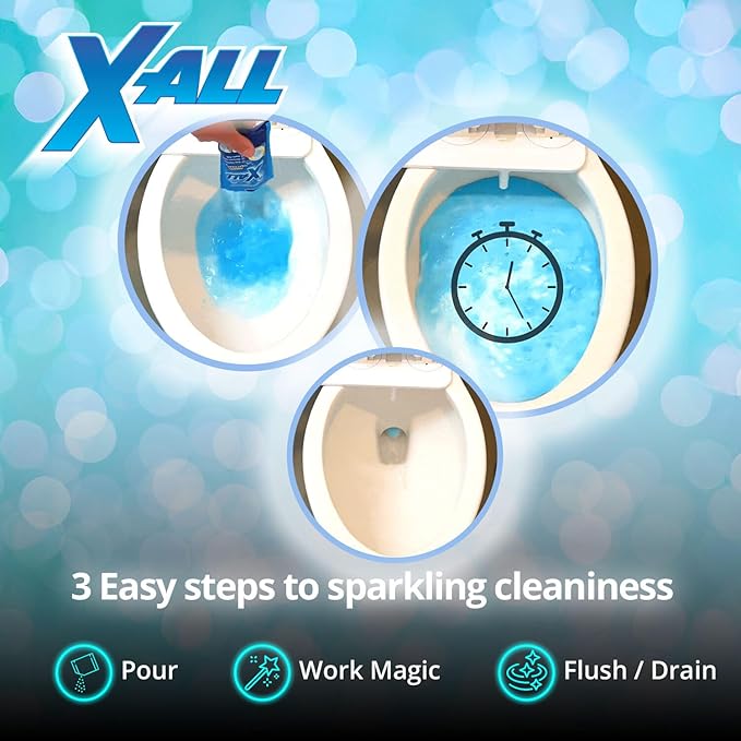 X-ALL Foaming Toilet Cleaner, Self-Activating Powder for Deep Cleaning, Fights Stains, Limescale and Mineral-Buildup