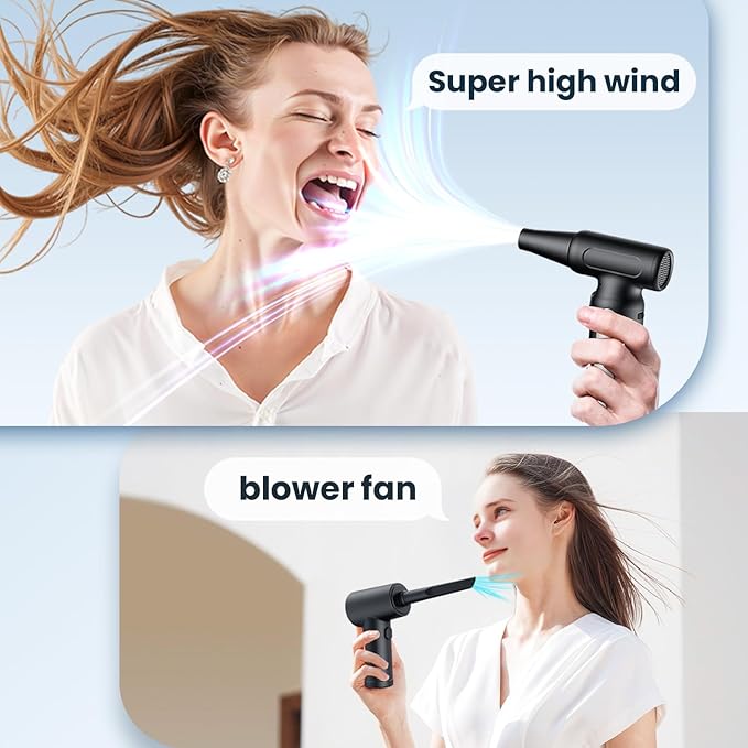 Mershgaya Electric Compressed Air Duster - 30,0000 RPM Rechargeable Cordless Turbo Blower, Portable Air Blower Gun for Cars, PC, Keyboard, Home & Outdoor Dust Cleaning (Replaces Compressed Air Cans)