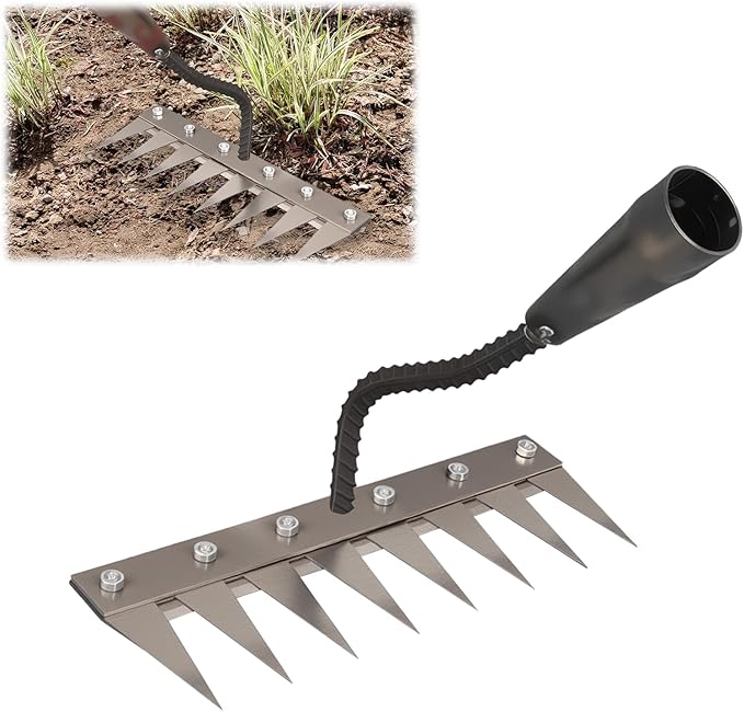 Iron Weeder Tool Without Long Handle, 8 Teeths Manual Weeder Remover Tool, Hand Weed Rake and Garden Hoe for Gardening, Heavy Duty Uprooting Weeding Pull for Yard, Lawn, Patio and Garden