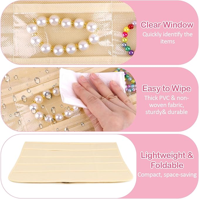 2 Pack Hanging Jewelry Organizer, 80 Clear Pockets earring organizer and storage, Accessories holder organizer for Closet, Jewelries, Necklace, Travel