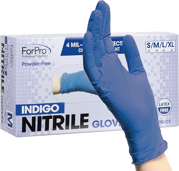 ForPro Disposable Nitrile Gloves, Chemical Resistant, Powder-Free, Latex-Free, Non-Sterile, Food Safe, 4 Mil