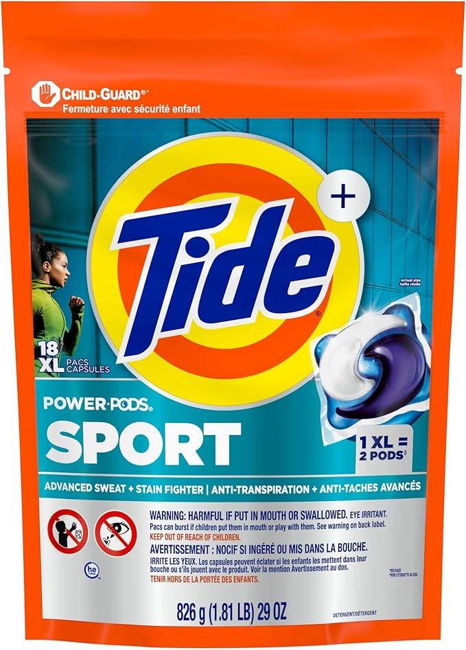 Tide Power Pods Sport Laundry Detergent Pacs, 18 Count, Advanced Sweat + Stain Fighter