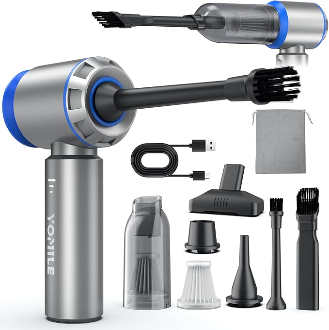 Compressed air Duster, Yomile 2 in 1 180000RPM Cordless Air Duster with Mini Car Vacuum, 9000mAh Battery Dust Blower for Keyboard Cleaner,Rechargeable Air Blower AIC Can for Office Computers